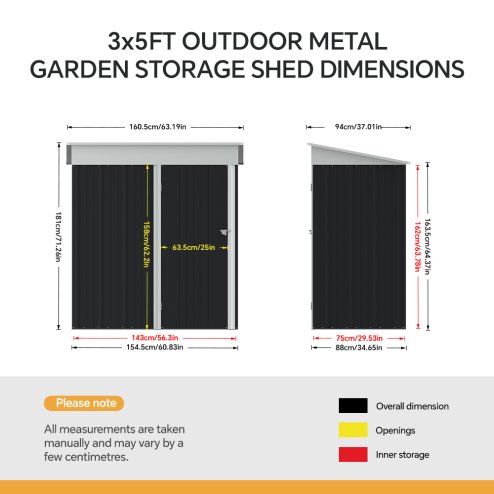 Living and Home 3x5FT Outdoor Metal Garden Storage Shed with Shelves