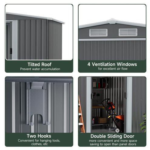 Living and Home Outdoor Metal Storage Shed with Lean-to, Dark Grey
