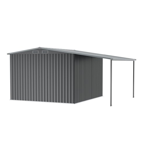 Living and Home Outdoor Metal Storage Shed with Lean-to, Dark Grey
