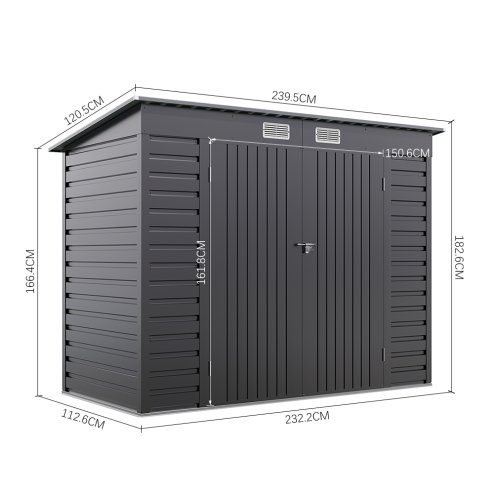 Living and Home 182.6cm H Outdoor Galvanized Steel Storage Shed with Dual Doors, Grey