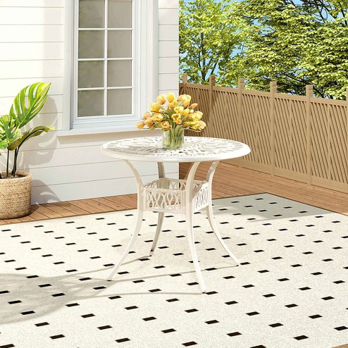 Living and Home Vintage Round Cast Aluminum Garden Bistro Table, Beige