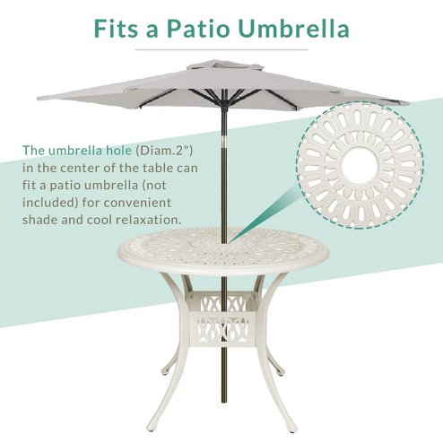 Living and Home Vintage Round Cast Aluminum Garden Bistro Table, Beige