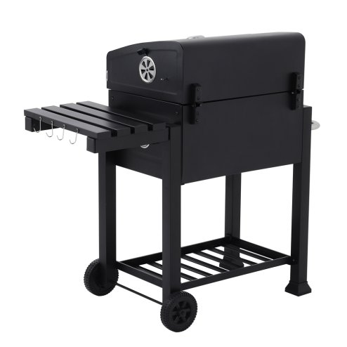 Rattan Modular 6 Piece Furniture Set Grey + Outdoor Portable Charcoal BBQ Grill Barbecue Trolley Bundle