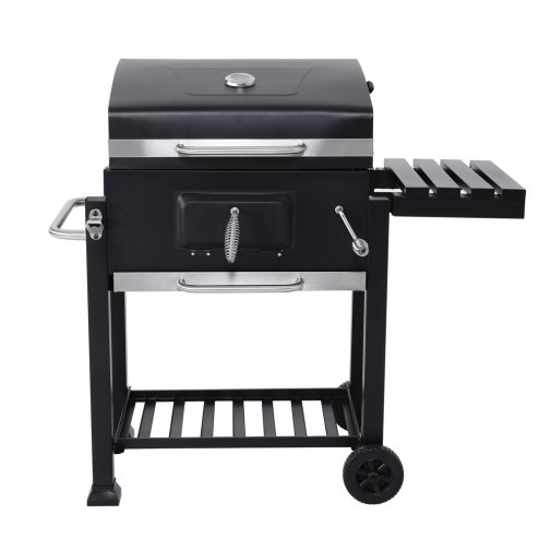 Rattan Modular 6 Piece Furniture Set Grey + Outdoor Portable Charcoal BBQ Grill Barbecue Trolley Bundle