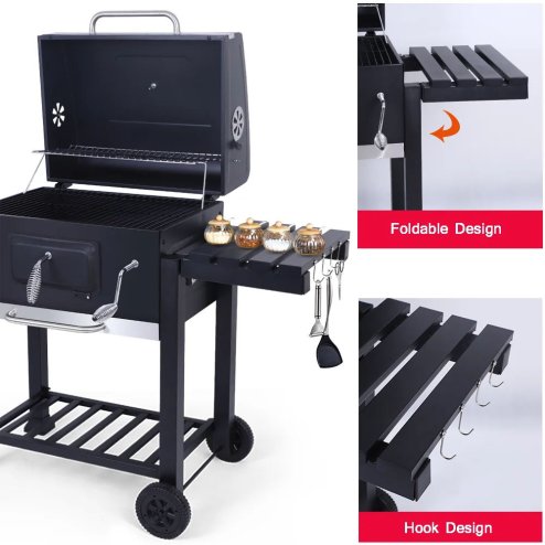 Rattan Modular 6 Piece Furniture Set Grey + Outdoor Portable Charcoal BBQ Grill Barbecue Trolley Bundle