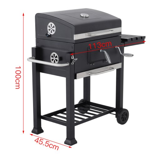Rattan Modular 6 Piece Furniture Set Grey + Outdoor Portable Charcoal BBQ Grill Barbecue Trolley Bundle