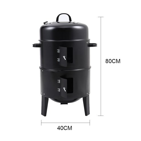 Rattan Patio Furniture Set Black + 3-In-1 Portable Outdoor Charcoal BBQ Grill Smoker Bundle