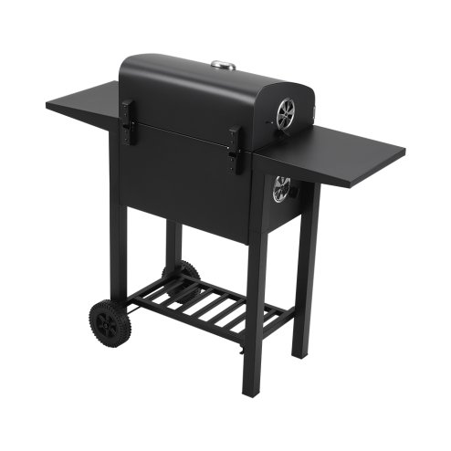 Living and Home Outdoor Garden Carbon Steel Charcoal Grill with Side Tables and Wheels