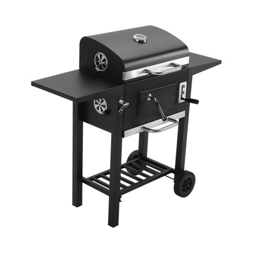 Living and Home Outdoor Garden Carbon Steel Charcoal Grill with Side Tables and Wheels