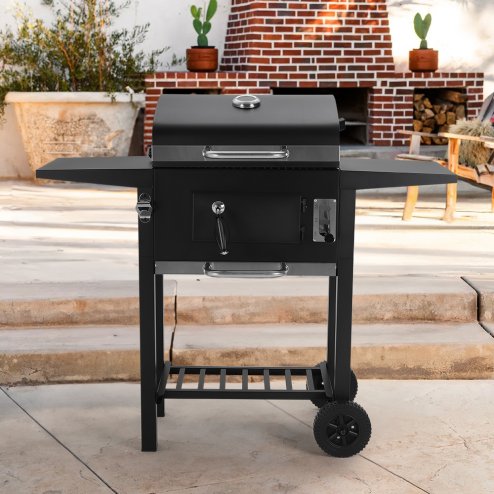 Living and Home Outdoor Garden Carbon Steel Charcoal Grill with Side Tables and Wheels