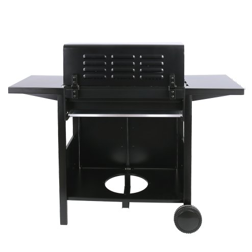 Rattan Garden Corner Furniture Set 7-Piece Black 5-Seater Sofa with Cushions & Glass Coffee Table + 4-Burner Gas BBQ Grill Bundle