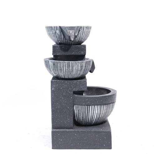 Living and Home Outdoor Water Fountain Rockery Decoration 3 Tier Bowls Solar Powered