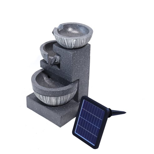 Living and Home Outdoor Water Fountain Rockery Decoration 3 Tier Bowls Solar Powered