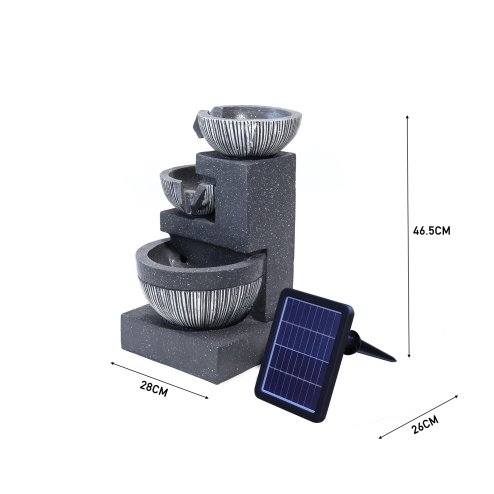 Living and Home Outdoor Water Fountain Rockery Decoration 3 Tier Bowls Solar Powered