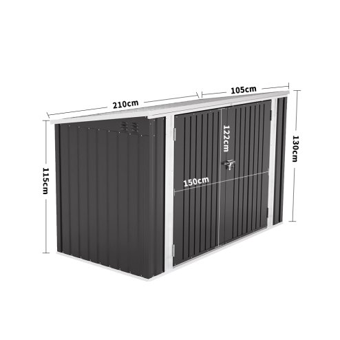 Living and Home 7 x 3 ft Outdoor Lockable Steel Garden Metal Junk/Bike Storage Shed, Anthracite