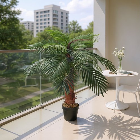 Living and Home 100cm Large Faux Palm Tree Fake Artificial Green Plants Realistic Tree Garden