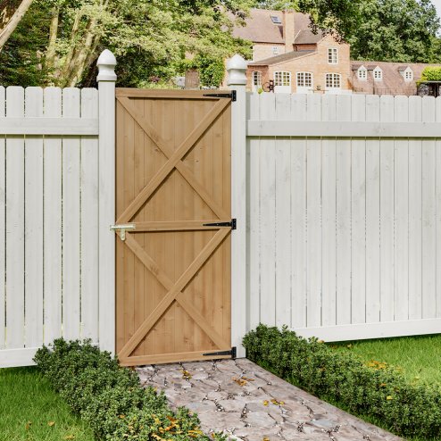 Living and Home Garden Flat Top Pine Wood Gate Kit, 79cm W X 183cm H