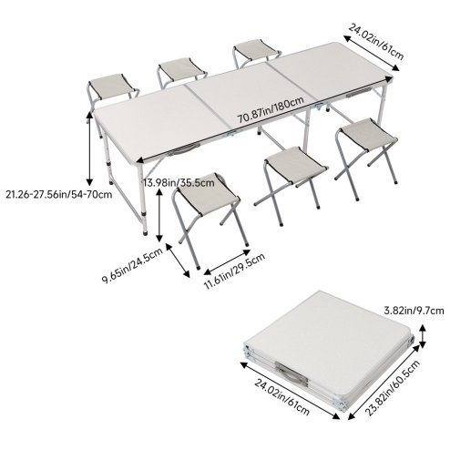 Living and Home Folding Picnic Table Set with 6 Stools