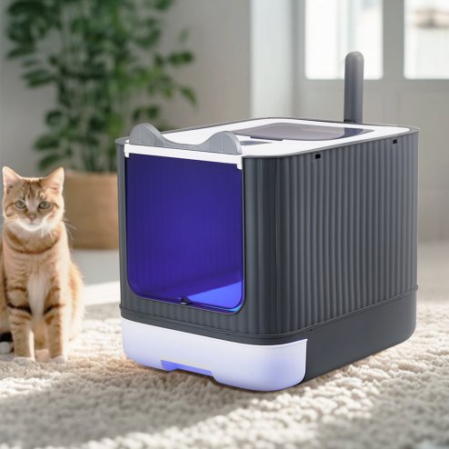 Living and Home Large Cat Litter Box with UV Sterilizer Lamp, 34.5 cm W x 44.5 cm D x 36.5 cm H
