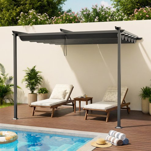 Living and Home 10 x 13FT Outdoor Lean To Pergola with Canopy