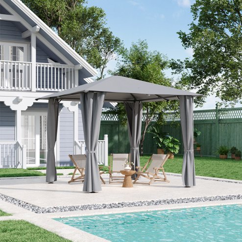 Living and Home 3x3M Solar LED Metal Patio Gazebo with Curtains