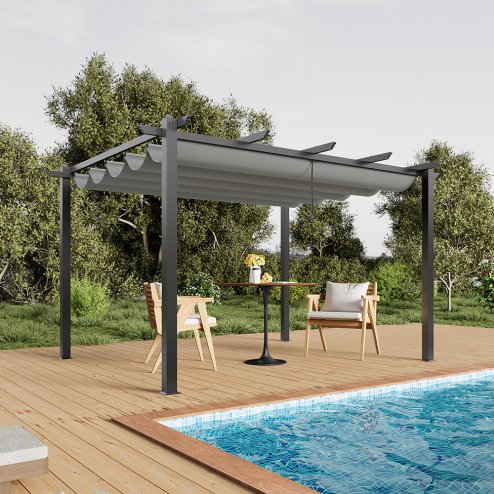 Living and Home 13x10ft Aluminium Pergola with Retractable Roof