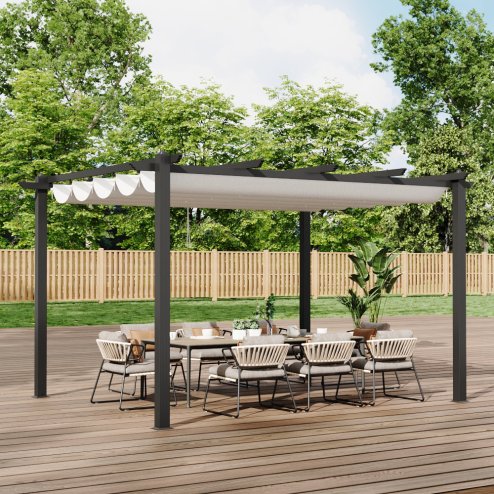Living and Home 13x10ft Aluminium Pergola with Retractable Roof