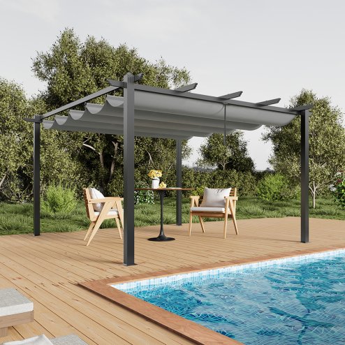 Living and Home 13x13ft Aluminium Pergola with Retractable Roof