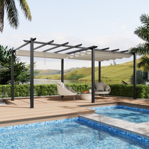 Living and Home 10x20ft Aluminium Pergola with Retractable Roof