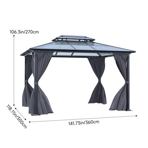 Living and Home 12 x 10FT Metal Frame Hardtop Patio Gazebo with Curtains