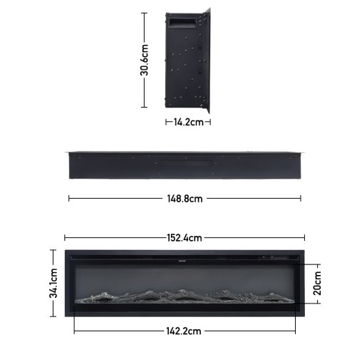 Living and Home 60 Inch Modern LED Electric Fireplace with Remote Control 12 Flame Colours