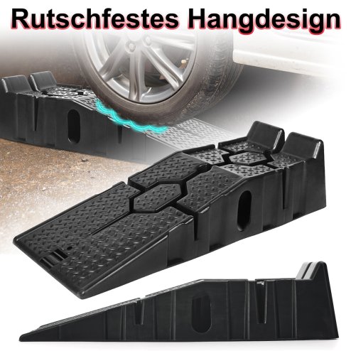 Living and Home 2Pcs Portable Rubber Vehicle Access Ramp Set 2.5 T Car Maintenance Ramps Lifting Tools, Black