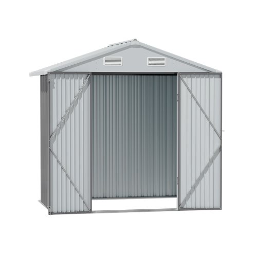Living and Home 7.83 x 6.1FT Apex Roof Metal Garden Storage Shed with Lockable Door, Grey+White