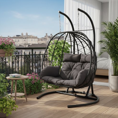 Living and Home 2-Seater Swing Hanging Egg Chair with Metal Stand