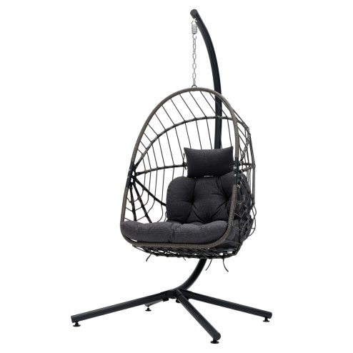 Living and Home Swing Hanging Egg Chair with Cushion and Headrest, Grey+Black