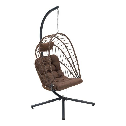 Living and Home Swing Hanging Egg Chair with Cushion and Headrest, Brown + Black