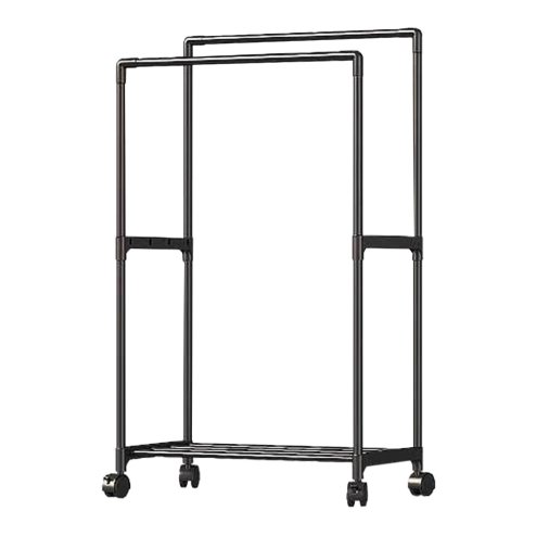 Living and Home ﻿Double Rod Metal Clothes Rack on Wheels
