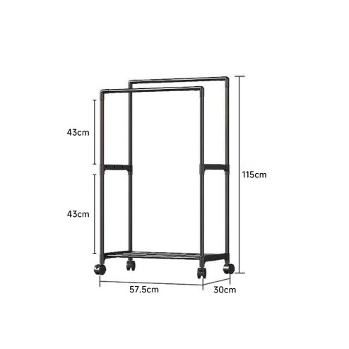 Living and Home ﻿Double Rod Metal Clothes Rack on Wheels