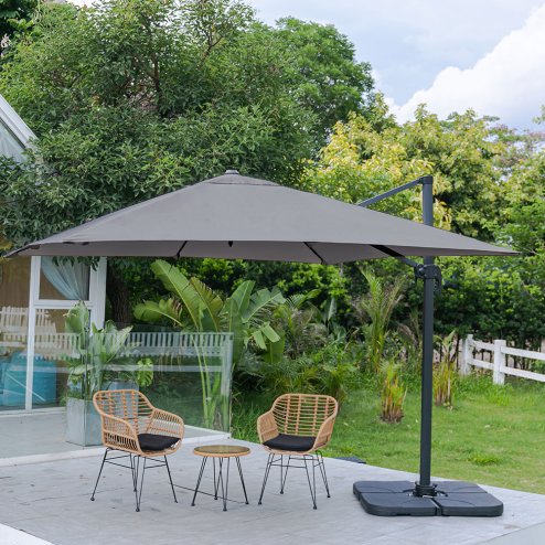 Living and Home 3M Large Square Canopy Rotating Outdoor Cantilever Parasol with Square Fillable Base (Up to 60/80kg filled with water/sand)