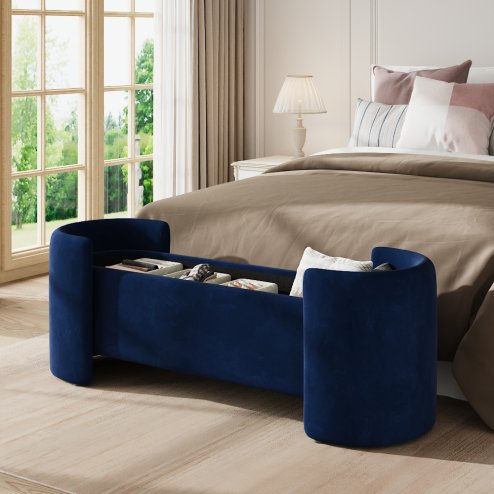 Living and Home 2 Seater Ottoman Storage Bench in Blue