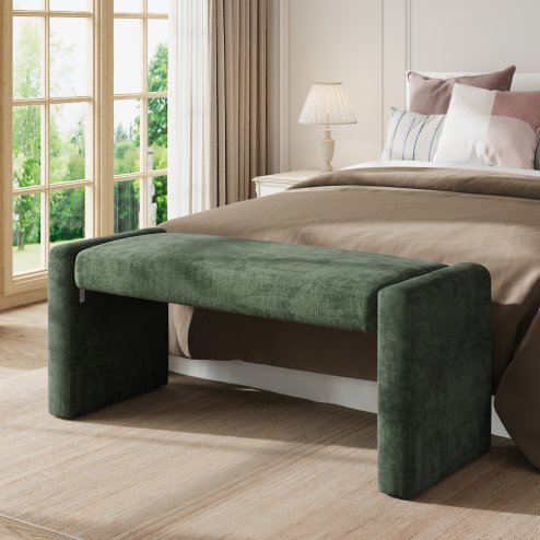 Living and Home Green 2 Seater Modern Velvet Ottoman Bench