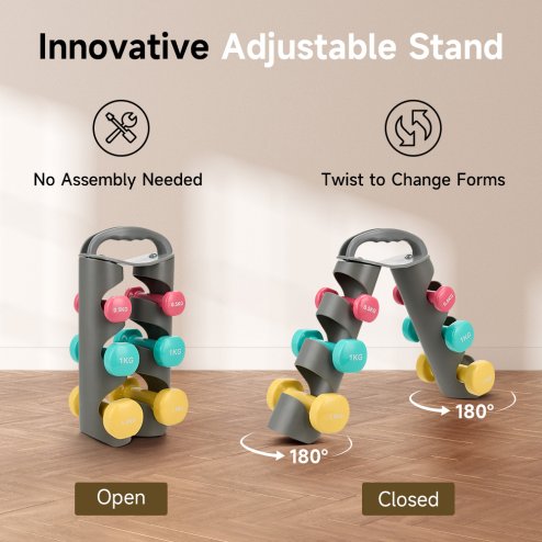 Living and Home 0.5/1/1.5KG Fitness Dumbbells Home Hand Weights Set with Storage Stand