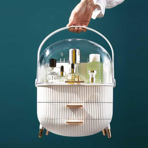 Living and Home Dustproof Makeup Organiser with Drawers and Handle in White