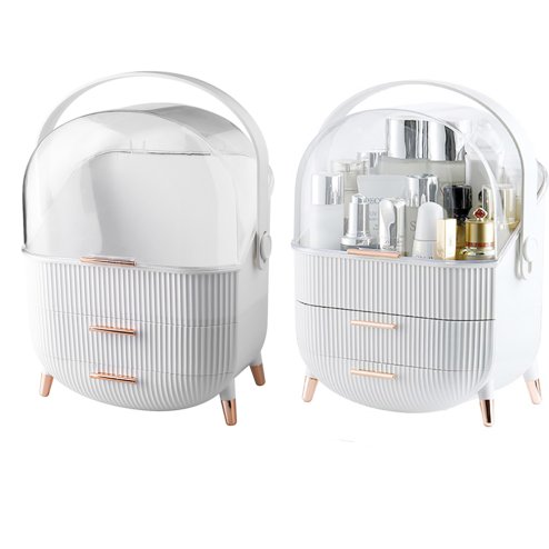 Living and Home Dustproof Makeup Organiser with Drawers and Handle in White