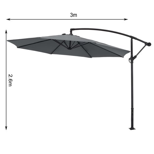 Living and Home 3M Large Banana Cantilever Patio Parasol for Outdoor Sunshade and Rain with Cross Base