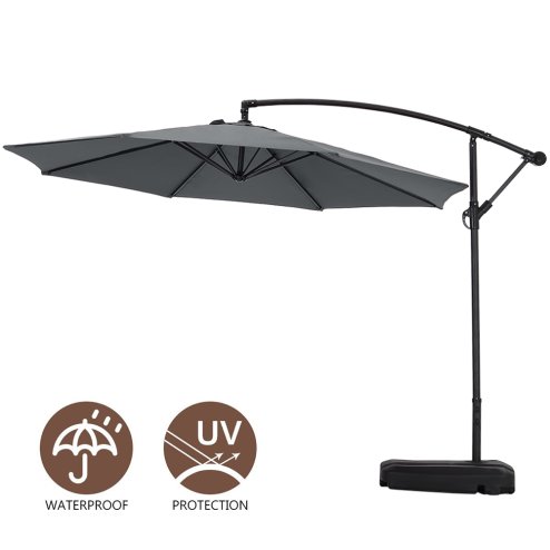 Rattan Modular 6-Piece Garden Furniture Set Black + 3M Banana Cantilever Patio Parasol with Wheeled Fillable Base + Waterproof Parasol Cover Bundle