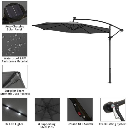 Living and Home Outdoor 32 LED Lighted Patio Umbrella with Crank Lift System