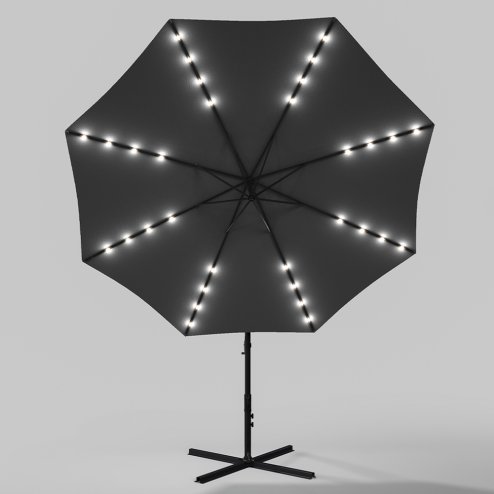 Grey Rattan 7 Piece Modular Garden Furniture Set + 32 LED Patio Umbrella Bundle