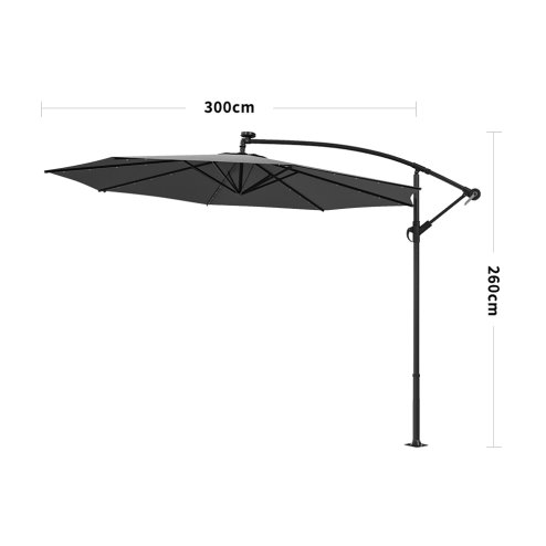 Grey Rattan 7 Piece Modular Garden Furniture Set + 32 LED Patio Umbrella Bundle