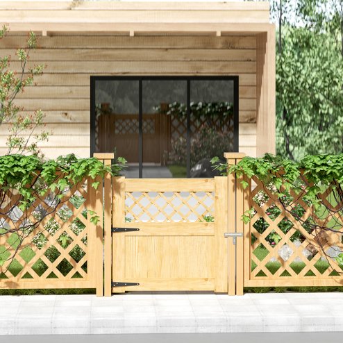Living and Home 90x90cm Rhombus Garden Wood Fence Gate in Natural Color